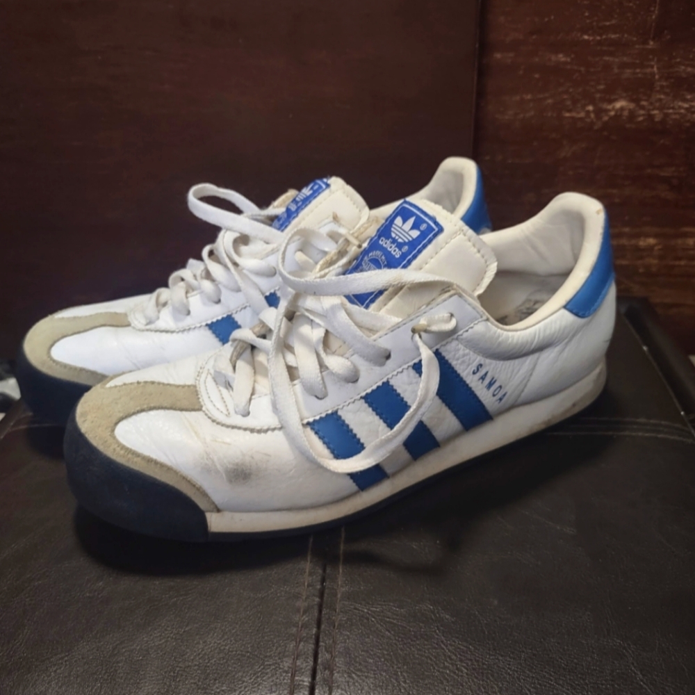 Adidas Samoa Men's White and Blue Striped Sneakers